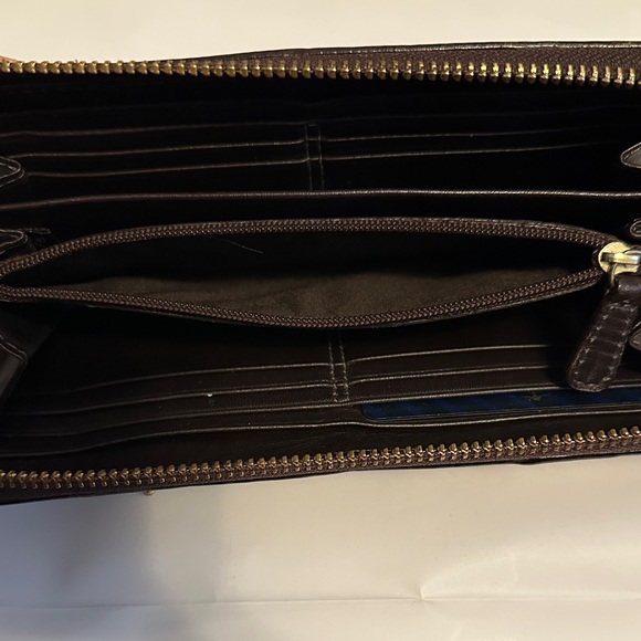 Coach Signature Brown and Tan Wallet with Gold Buckles - Picture 4 of 6